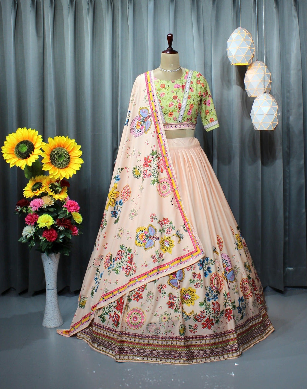 Pink Soft Butter Silk Chaniya Choli | Fancy Digital with Real Mirror Work for Traditional Wear