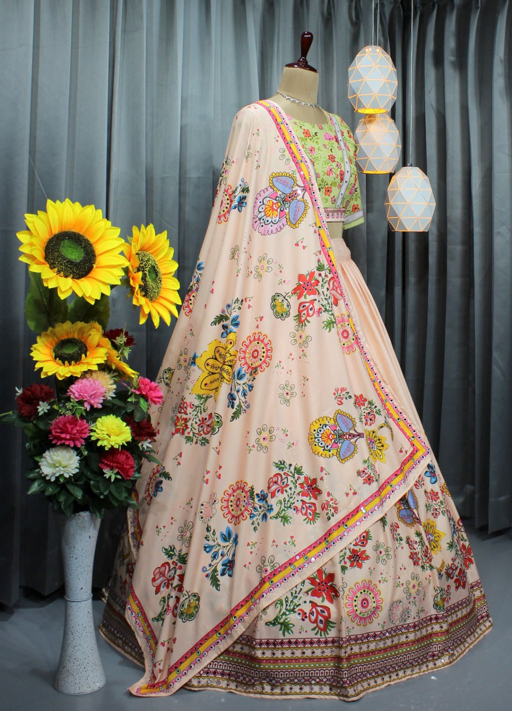 Pink Soft Butter Silk Chaniya Choli | Fancy Digital with Real Mirror Work for Traditional Wear