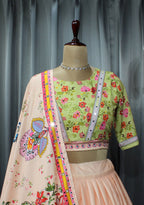 Pink Soft Butter Silk Chaniya Choli | Fancy Digital with Real Mirror Work for Traditional Wear