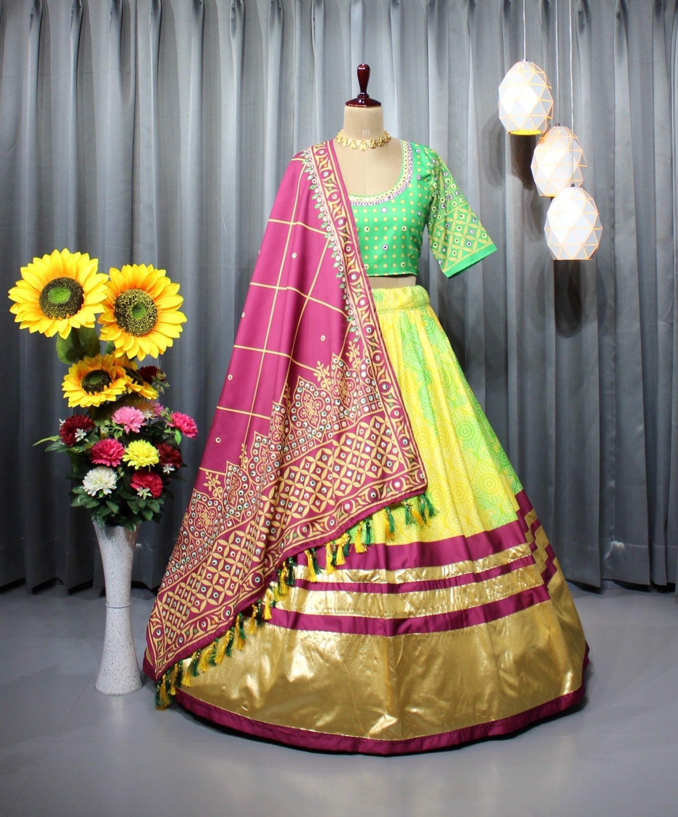 Yellow Soft Butter Silk Chaniya Choli | Fancy Digital with Real Mirror Work for Traditional Wear