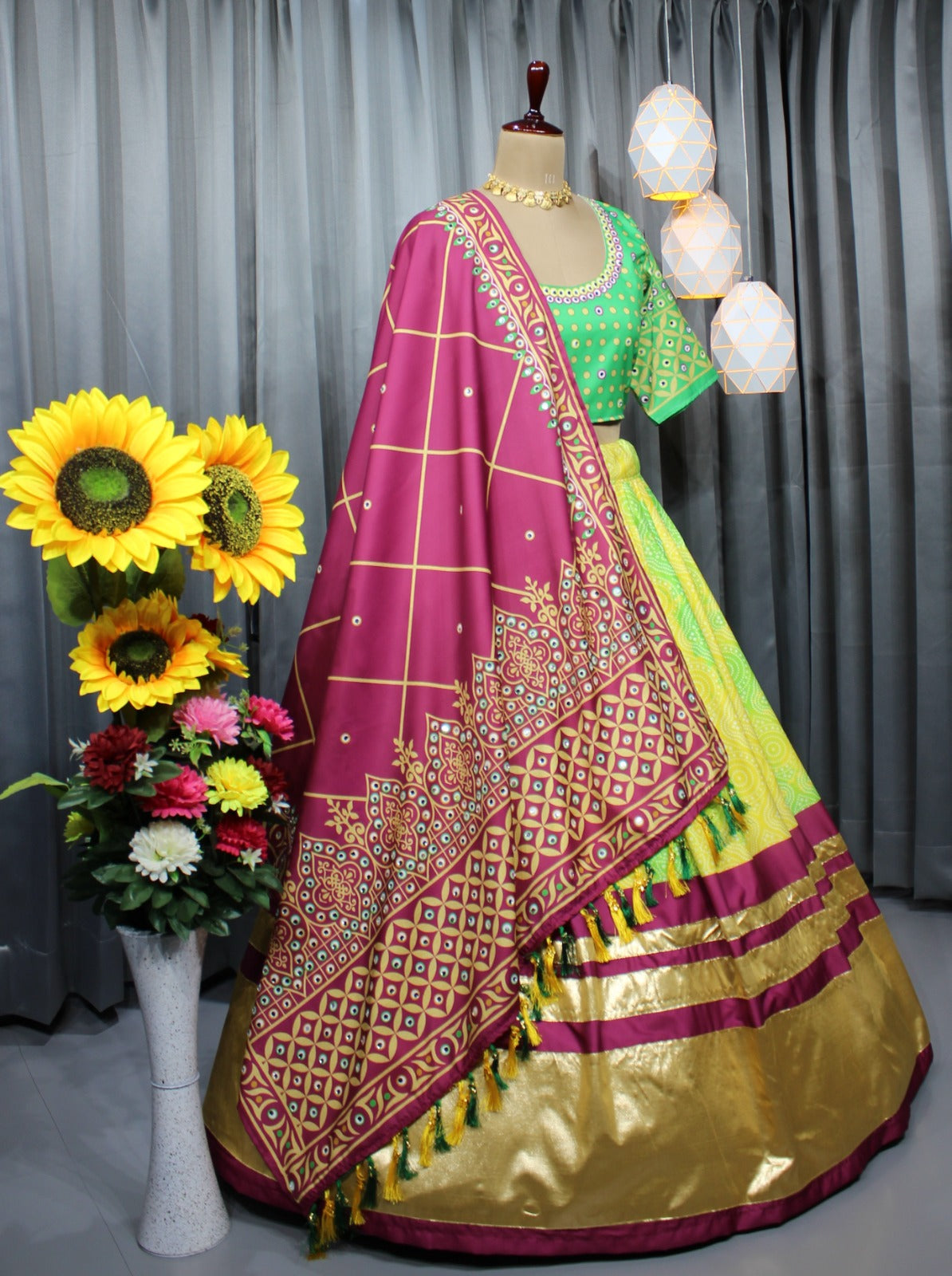 Yellow Soft Butter Silk Chaniya Choli | Fancy Digital with Real Mirror Work for Traditional Wear