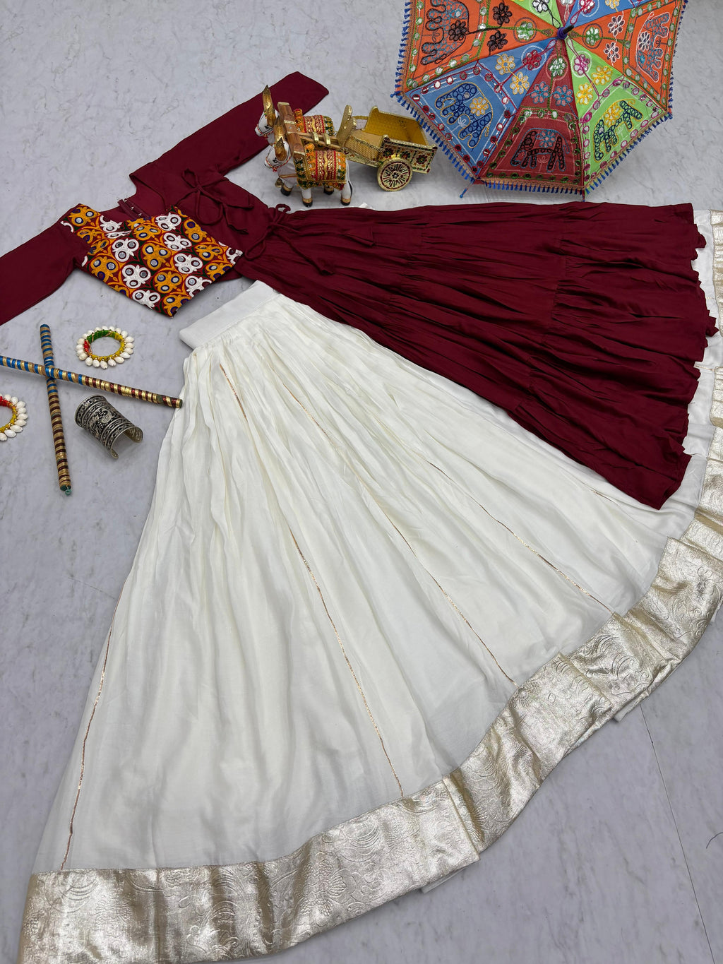 Gamthi Mirror Work Navratri Lehenga Set Cotton Perfect for Garba Nights