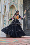 Black Gamthi Mirror Work Navratri Lehenga Set Cotton Perfect for Garba Nights