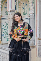 Black Gamthi Mirror Work Navratri Lehenga Set Cotton Perfect for Garba Nights