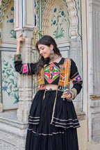 Black Gamthi Mirror Work Navratri Lehenga Set Cotton Perfect for Garba Nights