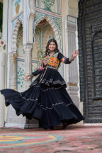 Black Gamthi Mirror Work Navratri Lehenga Set Cotton Perfect for Garba Nights
