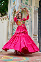 Pink Color Gamthi Mirror Work Navratri Lehenga Set Cotton Perfect for Garba Nights