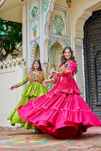 Pink Color Gamthi Mirror Work Navratri Lehenga Set Cotton Perfect for Garba Nights