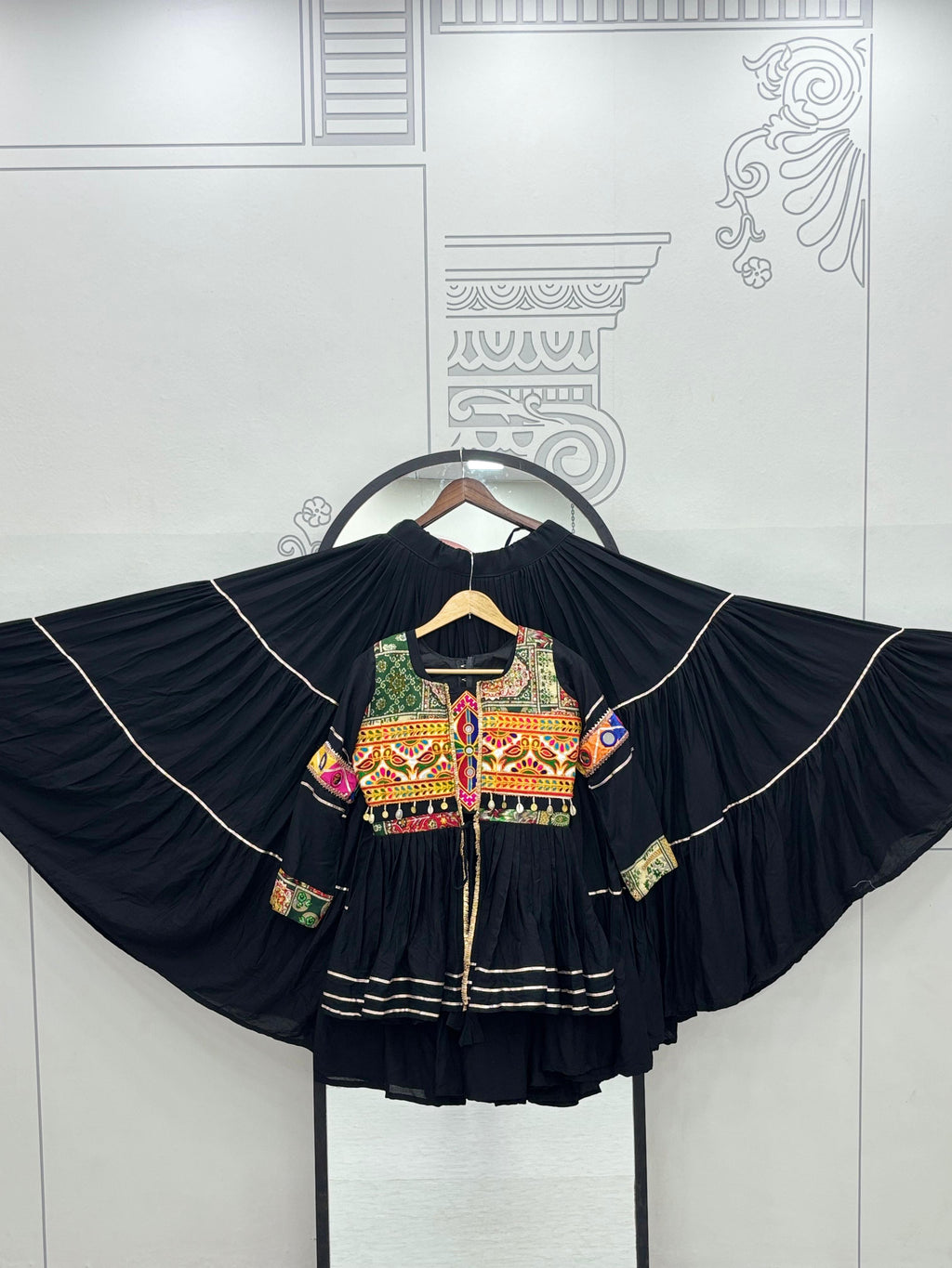 Black Gamthi Mirror Work Navratri Lehenga Set Cotton Perfect for Garba Nights