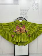 Parrot Color Gamthi Mirror Work Navratri Lehenga Set Cotton Perfect for Garba Nights