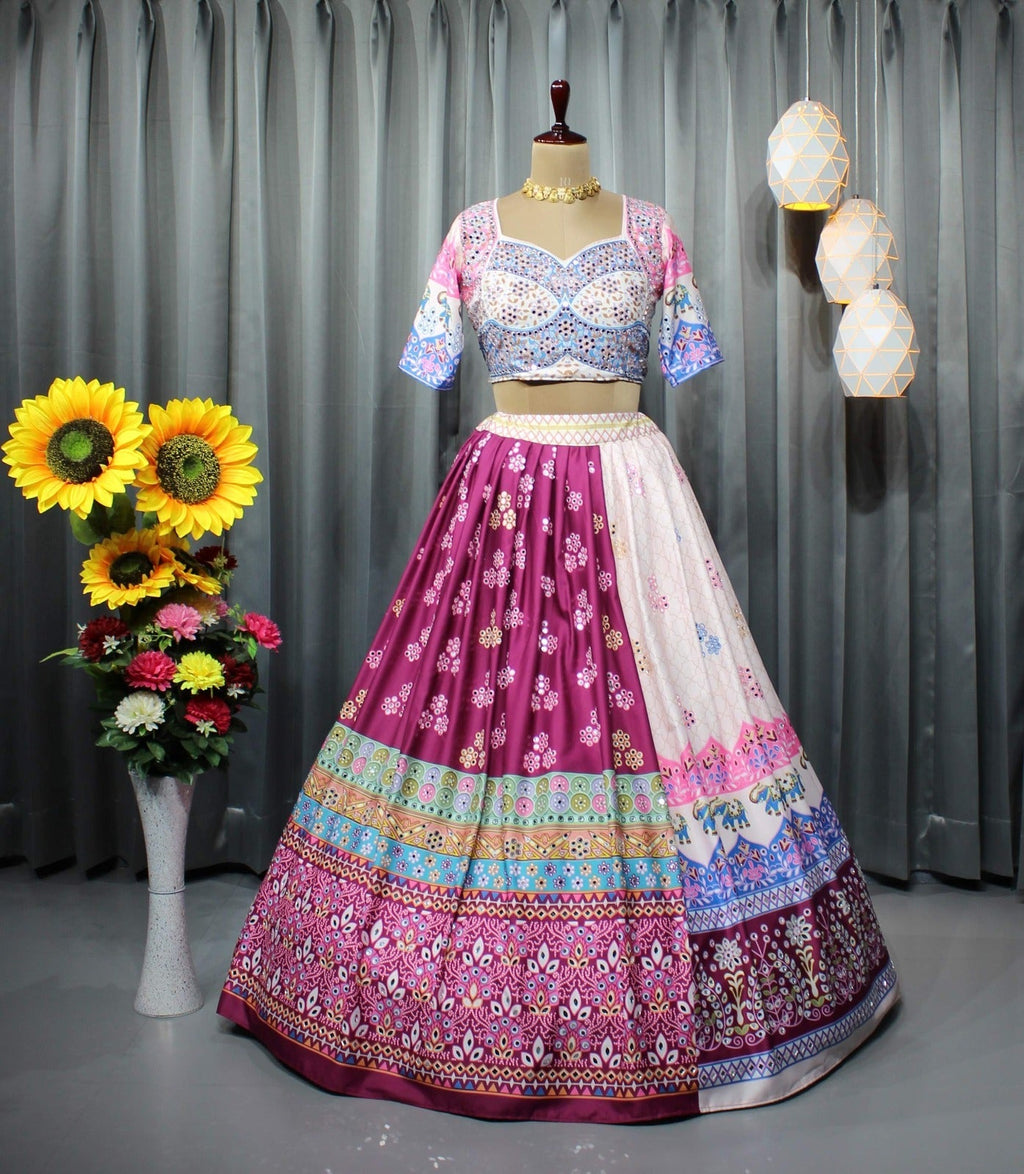 Soft Butter Silk Chaniya Choli | Fancy Digital with Real Mirror Work for Traditional Wear