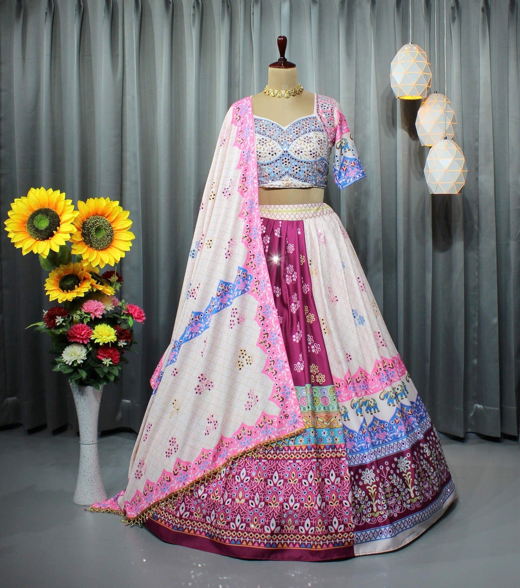 Soft Butter Silk Chaniya Choli | Fancy Digital with Real Mirror Work for Traditional Wear