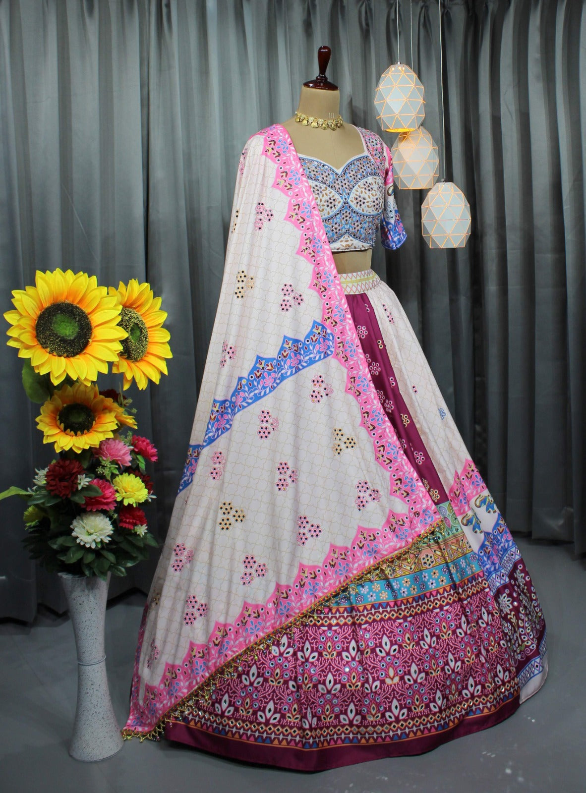 Soft Butter Silk Chaniya Choli | Fancy Digital with Real Mirror Work for Traditional Wear