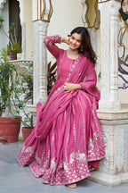 Pink Star Georgette Designer Gown with Dupatta