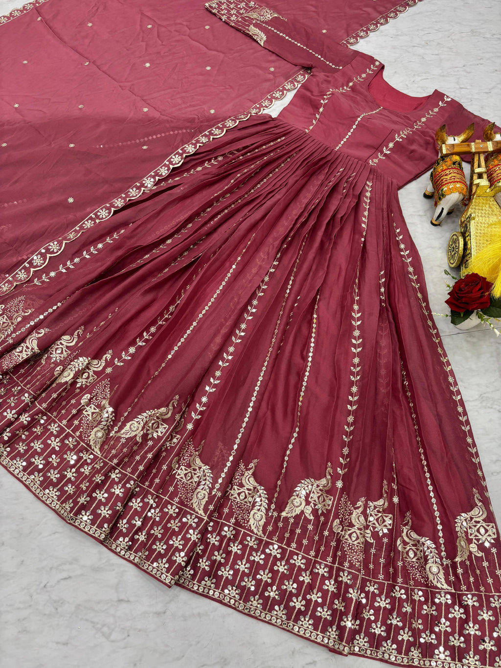 Pink Star Georgette Designer Gown with Dupatta
