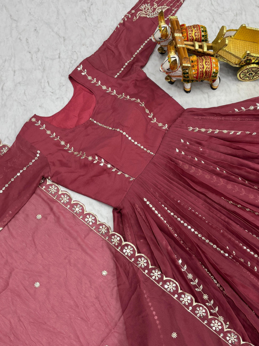 Pink Star Georgette Designer Gown with Dupatta