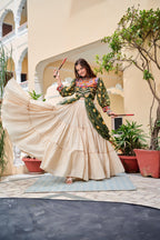 Green Navratri Lehenga With Fancy Top With Gamthi Patch and Mirror Lace