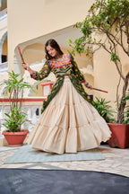 Green Navratri Lehenga With Fancy Top With Gamthi Patch and Mirror Lace