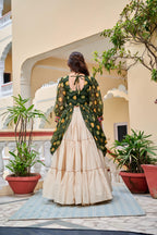 Green Navratri Lehenga With Fancy Top With Gamthi Patch and Mirror Lace