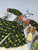 Green Navratri Lehenga With Fancy Top With Gamthi Patch and Mirror Lace