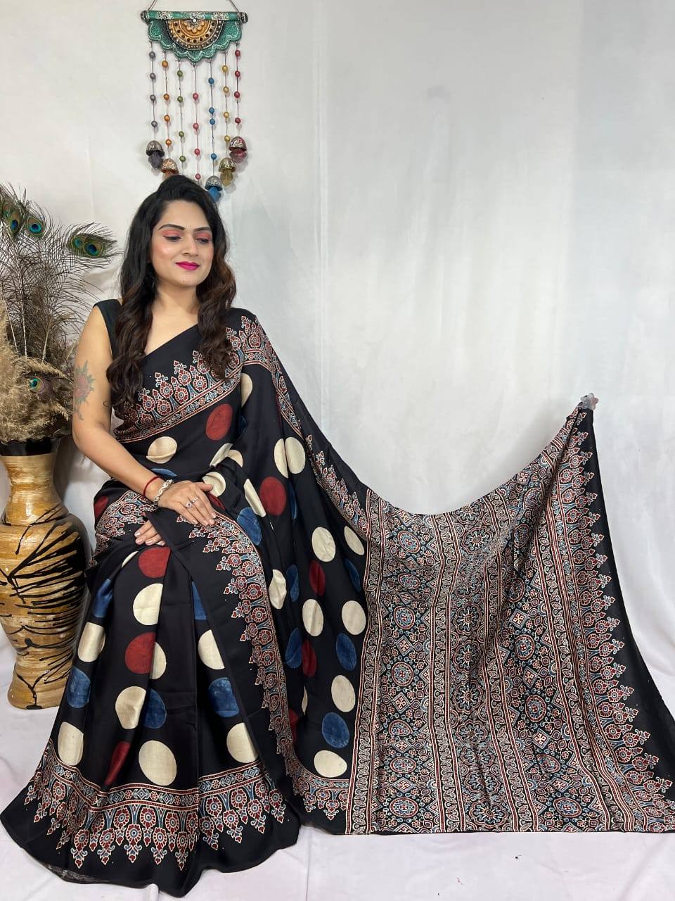 Ajrakh Primum Modal Silk Saree With Blouse