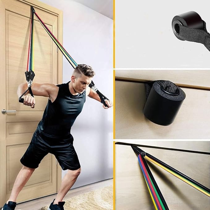 Resistance Bands Set with Handles, 5 Bands (10-35 lbs), Exercise Kit with Door Anchor, Ankle Straps, Carry Bag