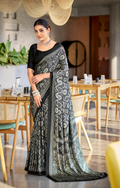 Vibrant Black Ajrakh Printed Soft Modal Silk Natural Print Saree P2