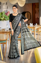 Vibrant Black Ajrakh Printed Soft Modal Silk Natural Print Saree P2
