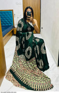Green Ajrakh Primum Modal Silk Saree With Blouse
