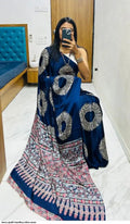 Blue Ajrakh Primum Modal Silk Saree With Blouse