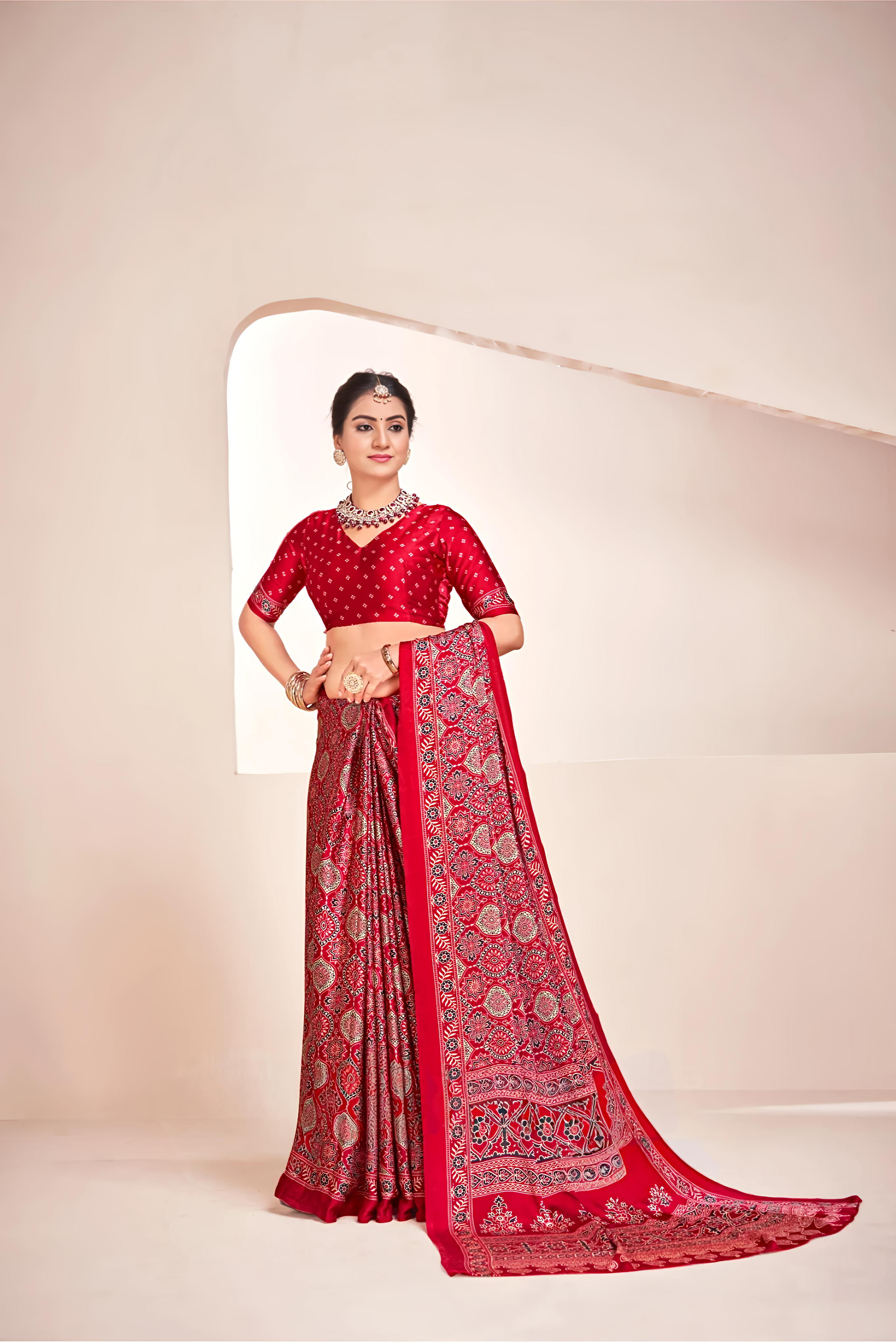 Maroon Ajrakh Printed Soft Modal Silk Natural Print Saree P2