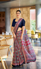 Luxurious Maroon Ajrakh Printed Soft Modal Silk Natural Print Saree P2