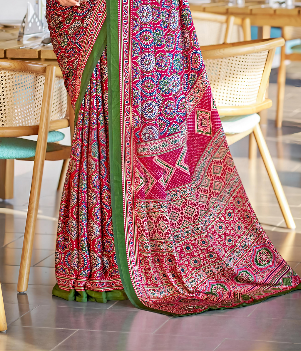 Colorful Rani Ajrakh Printed Soft Modal Silk Natural Print Saree P2