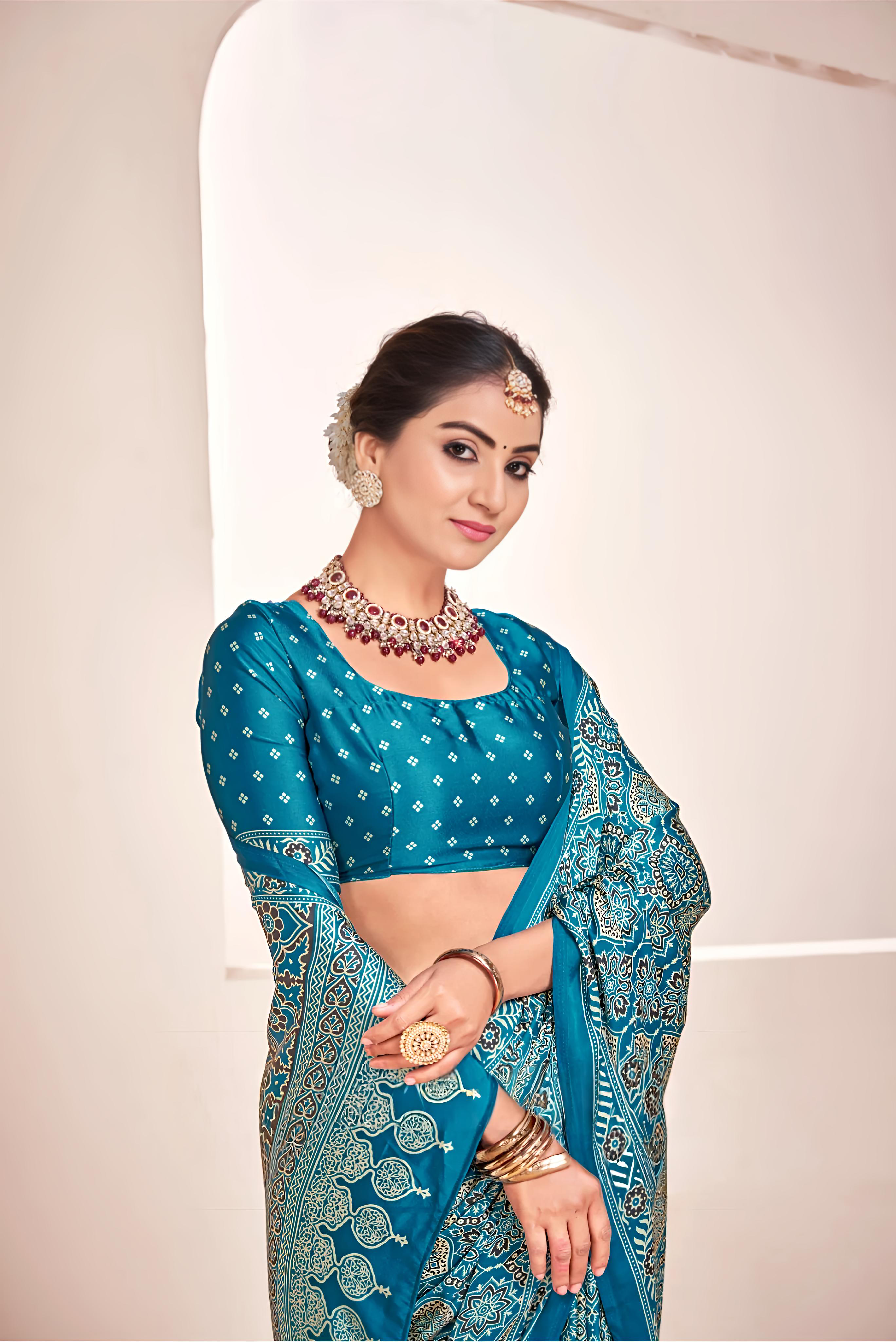 Rama Ajrakh Printed Soft Modal Silk Natural Print Saree P2