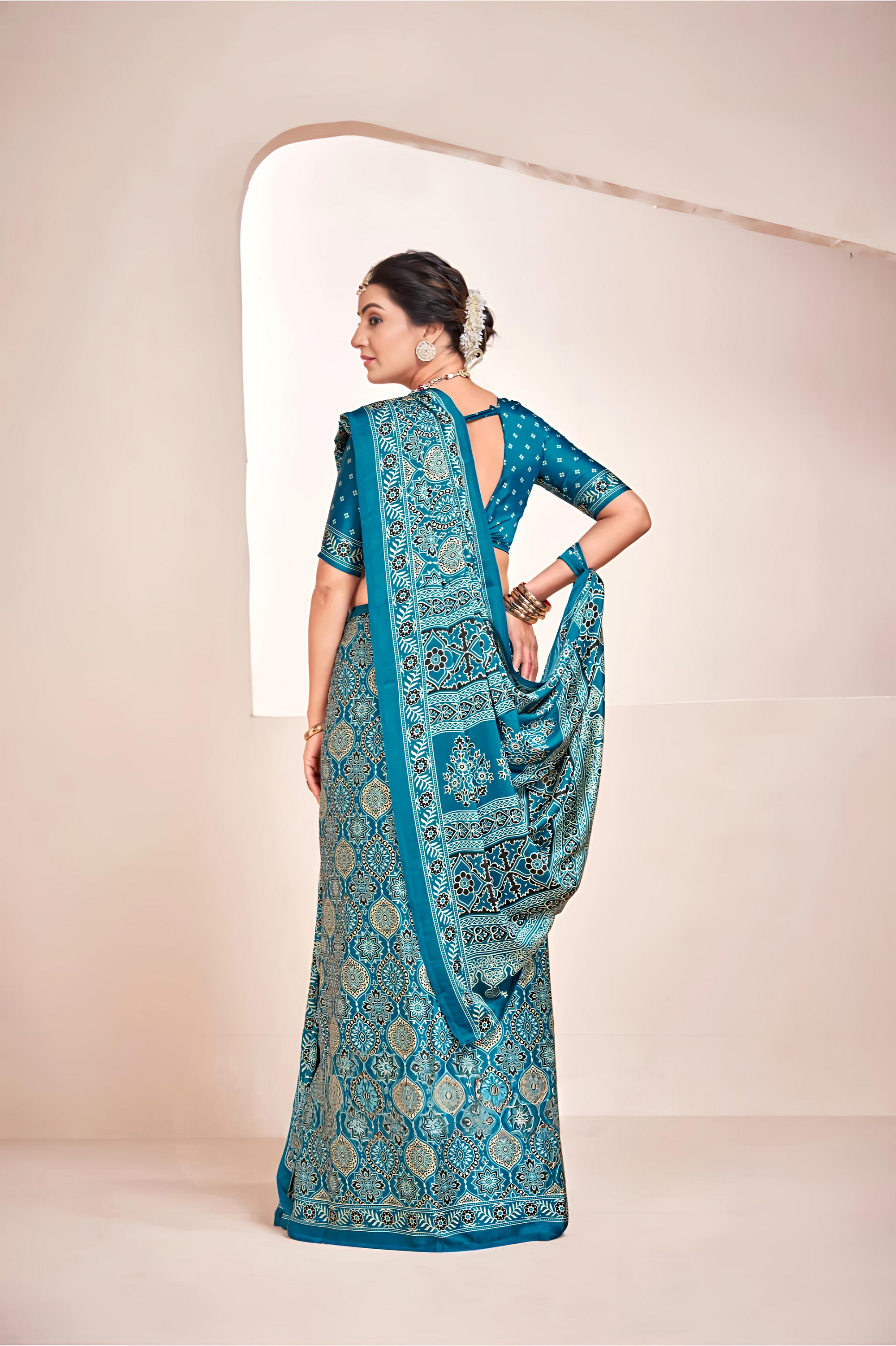 Rama Ajrakh Printed Soft Modal Silk Natural Print Saree P2