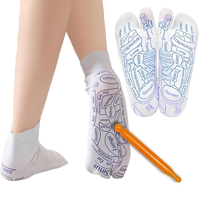 Reflexology Socks with Trigger‑Point Massage Tool – Foot Pain Relief Socks with Acupressure Chart for Sole, Instep & Ankle – Women’s Therapeutic Foot Massager