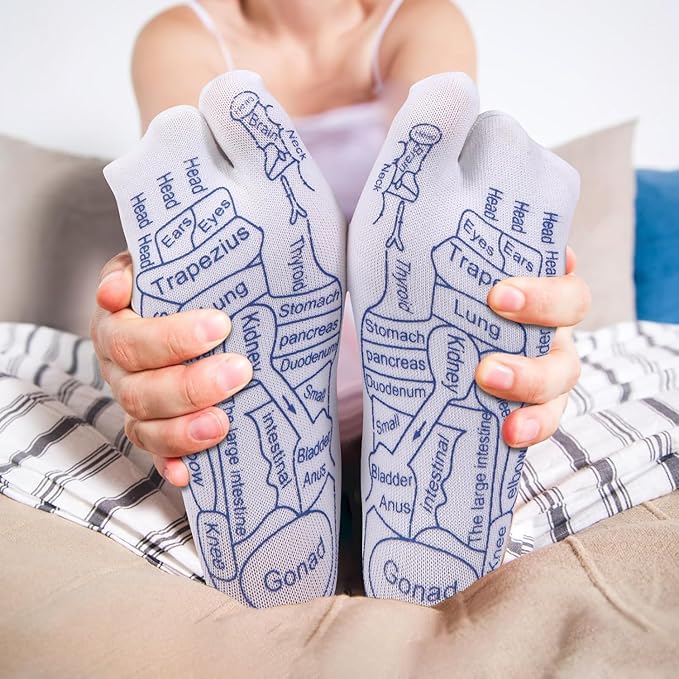 Reflexology Socks with Trigger‑Point Massage Tool – Foot Pain Relief Socks with Acupressure Chart for Sole, Instep & Ankle – Women’s Therapeutic Foot Massager