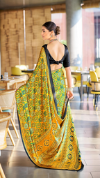 Brilliant Yellow Ajrakh Printed Soft Modal Silk Natural Print Saree P2