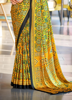 Brilliant Yellow Ajrakh Printed Soft Modal Silk Natural Print Saree P2