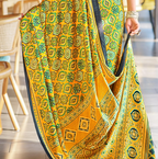 Brilliant Yellow Ajrakh Printed Soft Modal Silk Natural Print Saree P2